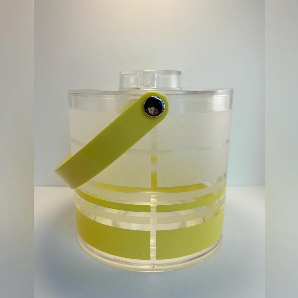 Mid-Century Modern Handled Ice Bucket & Lid Yellow Retro Acrylic Wellington